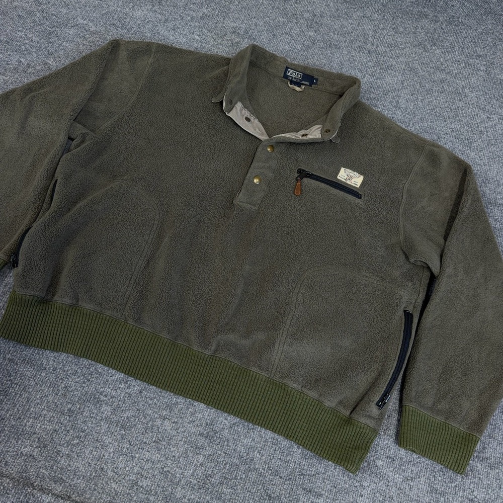 Vintage Polo Sportsman Ralph Lauren Men Large Snap Fleece Jacket Made in USA